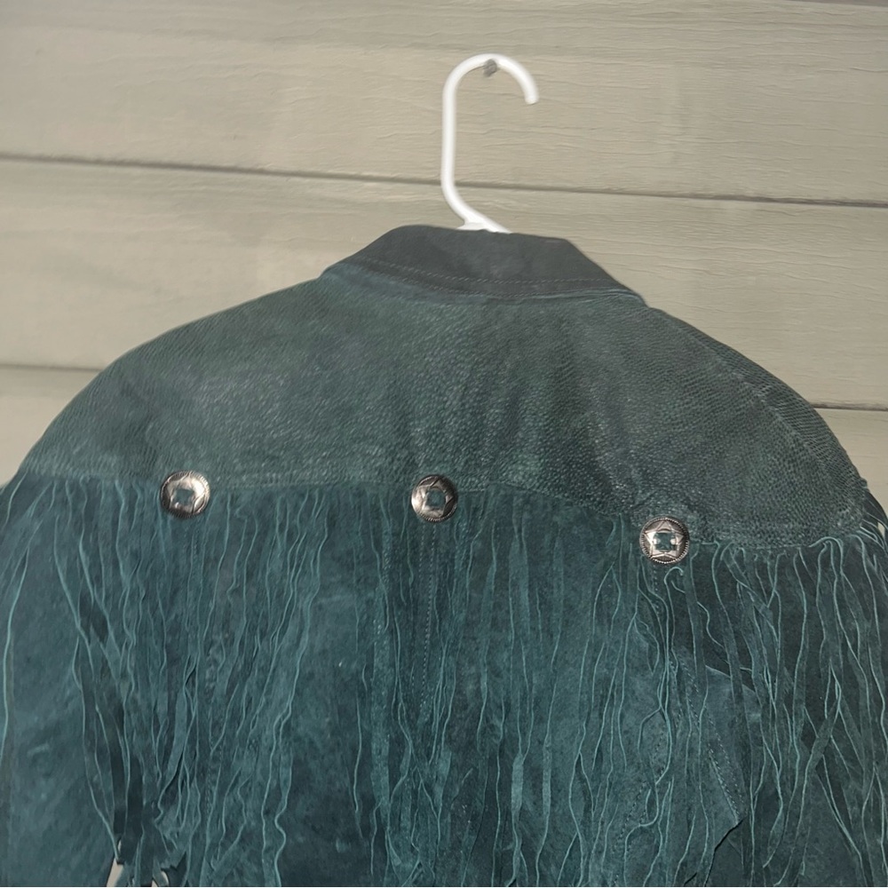Vintage Army Green Leather Fringe Jacket Body Exteriors Philippines Western - Picture 13 of 16